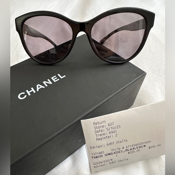 CHANEL Black Sunglasses with Gold Logo Accents main image 12
